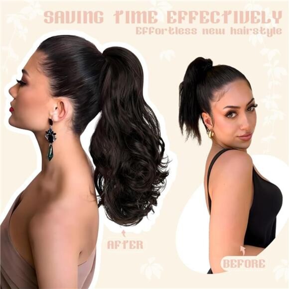 Womens 15" Ponytail Extension Drawstring Curly Wavy Ash Blonde - Picture 4 of 5